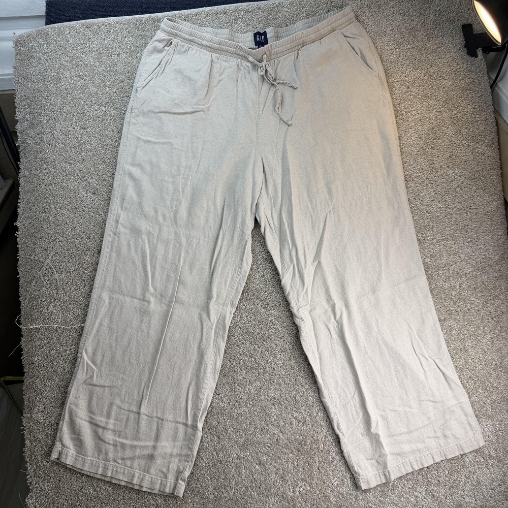 Gap Pants Mens XL Beige Linen Relaxed Fit Drawstring Khakis Straight Leg